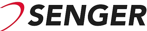 Schwarzes Logo mit dem Schriftzug 'SENGER' und einem roten geschwungenen Bogen links davon