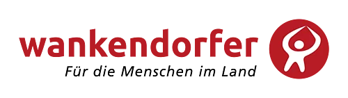 Das Logo zeigt den Schriftzug 'wankendorfer' in roter Schrift neben einem roten Kreis mit einer stilisierten weißen Figur darin.