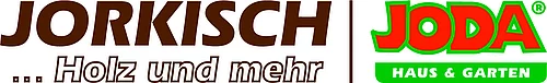 Zwei nebeneinander stehende Logos, links das braune Logo mit dem Schriftzug 'JORKISCH ... Holz und mehr', rechts das grün-rote Logo mit dem Schriftzug 'JODA HAUS & GARTEN'